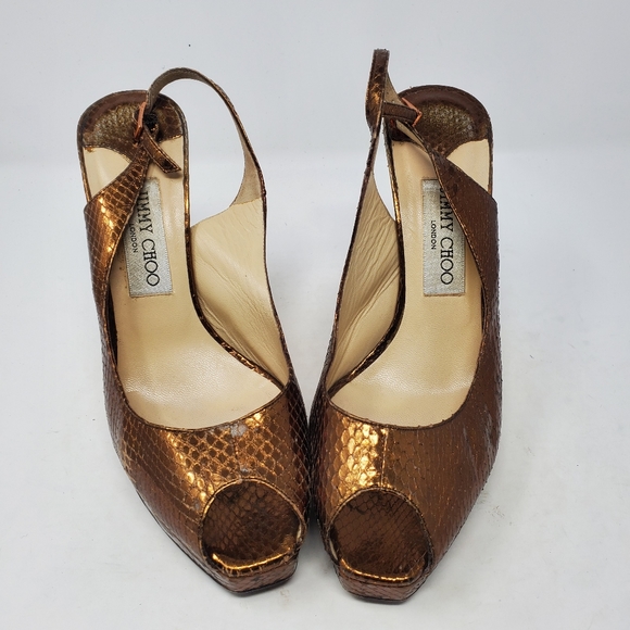Jimmy Choo Bronze Leather Pumps - Picture 2 of 7
